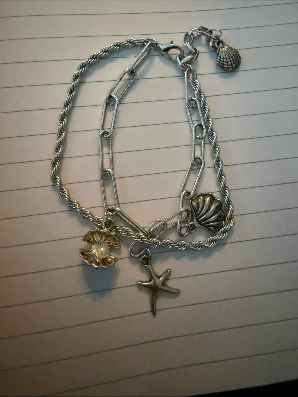 Silver Beach Charm Bracelet with Starfish and Shell Charms